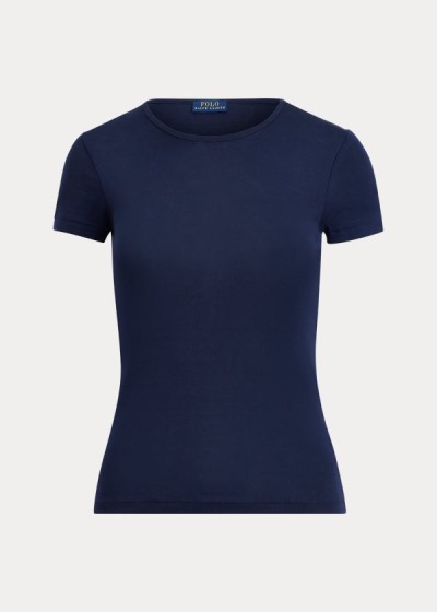 Playeras Polo Ralph Lauren Mujer Azul Marino - Short-Sleeve Crewneck - FNTWU3126